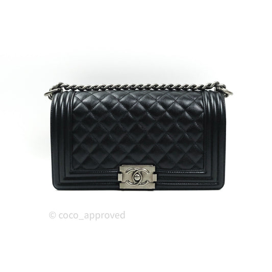 Chanel Boy Quilted Medium Black Caviar Ruthenium Hardware