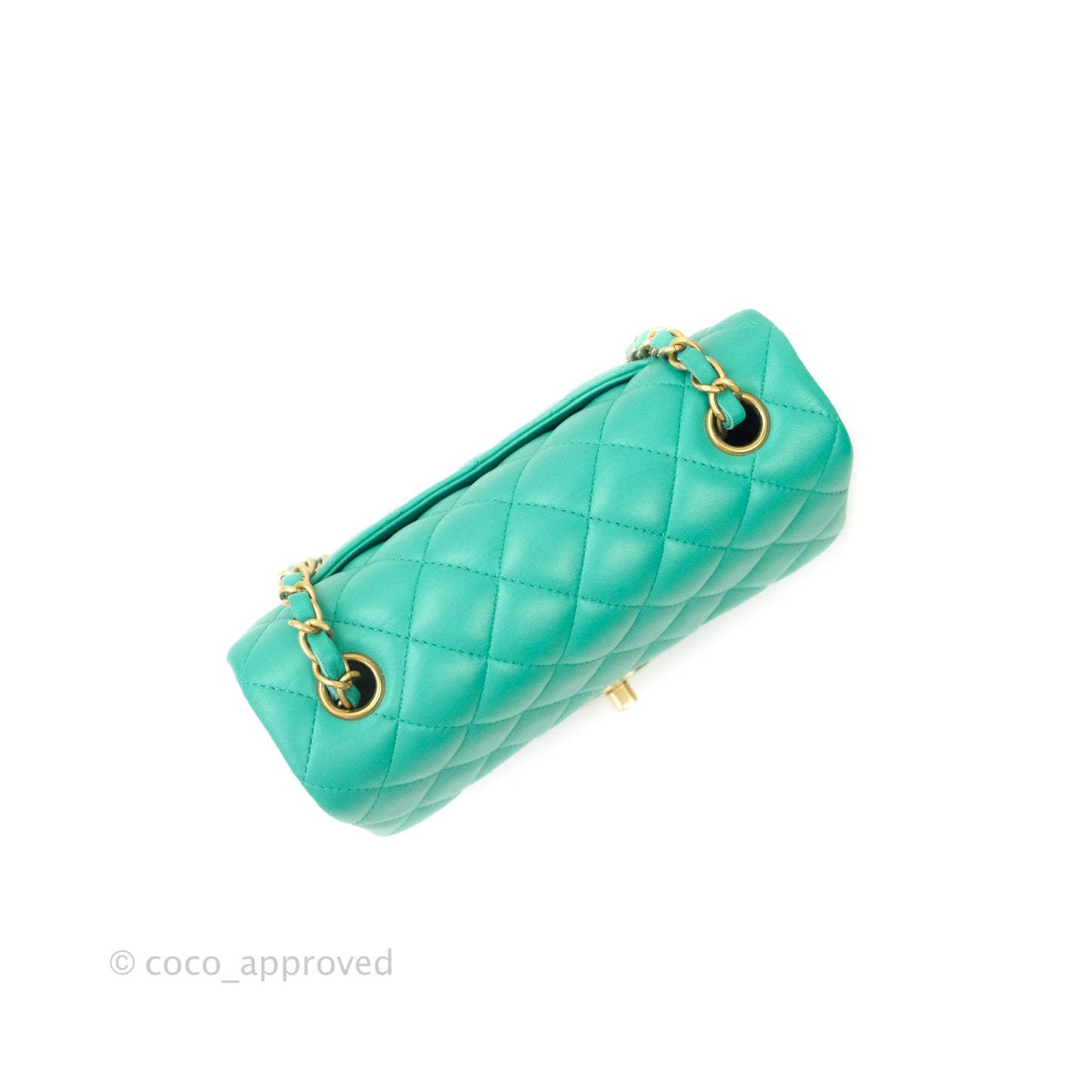 Chanel Quilted Mini Rectangular Turquoise Blue Lambskin Aged Gold Hardware