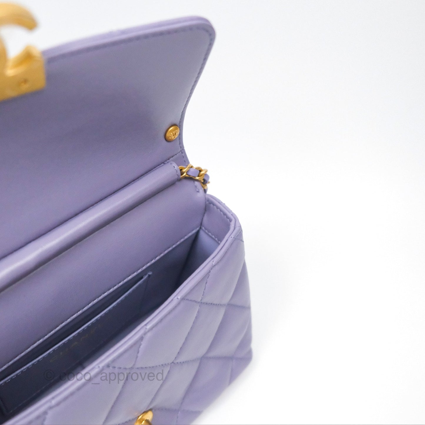 Chanel Crystal Pearl Chain Mini Flap Bag Purple Lambskin Aged Gold Hardware