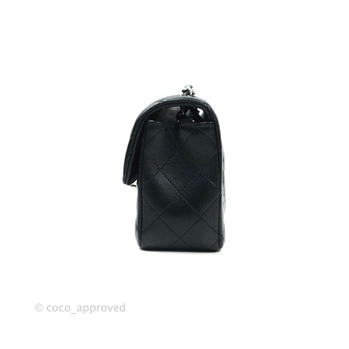 Chanel Quilted Mini Rectangular Black Lambskin Silver Hardware