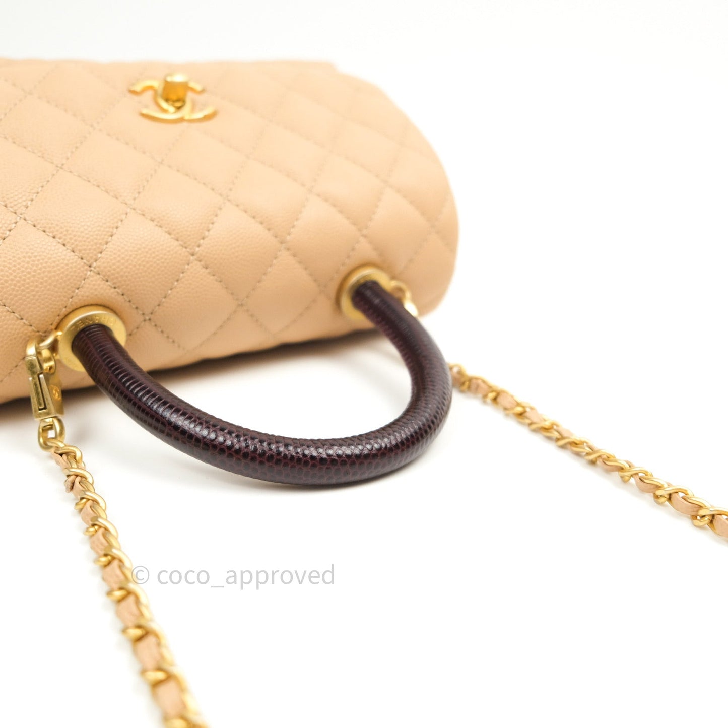 Chanel Mini Coco Handle Quilted Beige Caviar Gold Hardware Lizard Embossed Handle