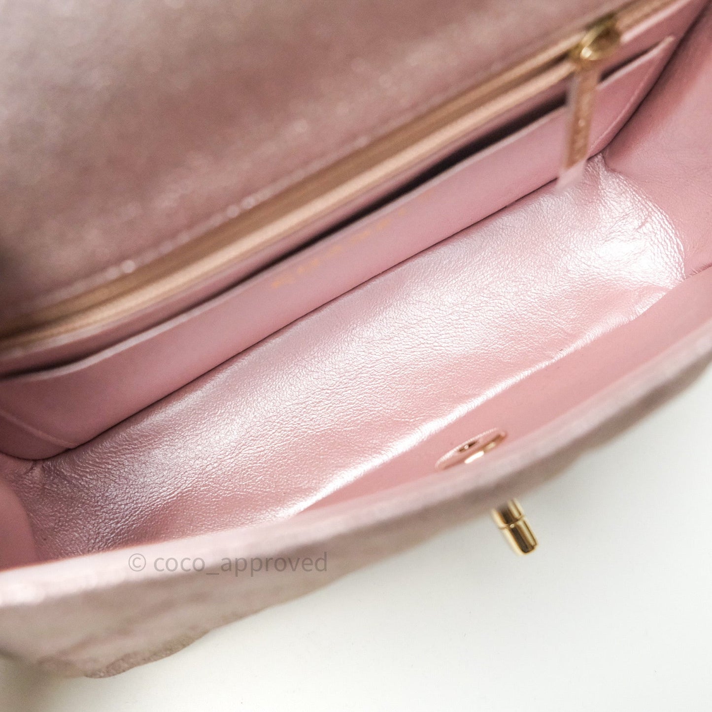 Chanel Metallic Rose Gold Goatskin Quilted Mini Rectangular Flap 14B