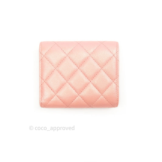 Chanel Classic Small Compact Wallet Iridescent Pink Large CC Hardware