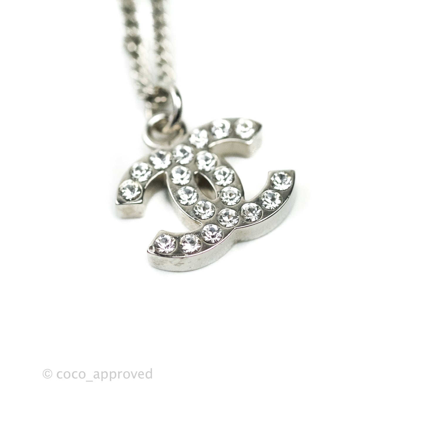 Chanel CC Crystal Necklace Silver Tone 11V