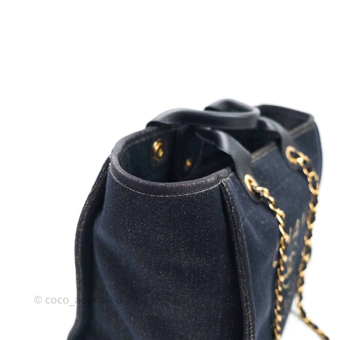 Chanel Large Deauville Navy Glitter Canvas Gold Hardware