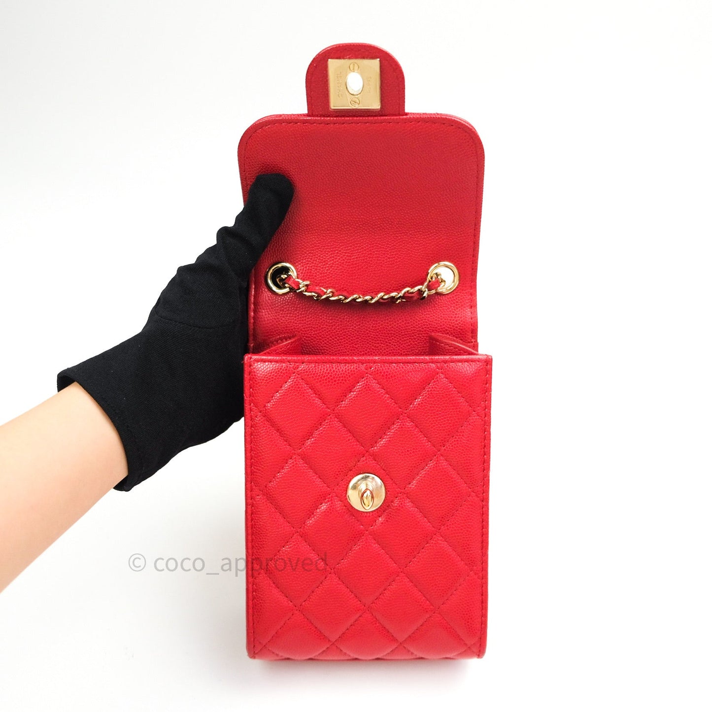 Chanel Classic Red Caviar Gold Hardware Phone Holder