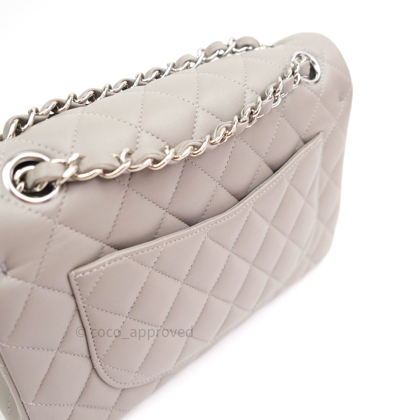 Chanel Classic Small S/M Flap Grey Lambskin Silver Hardware