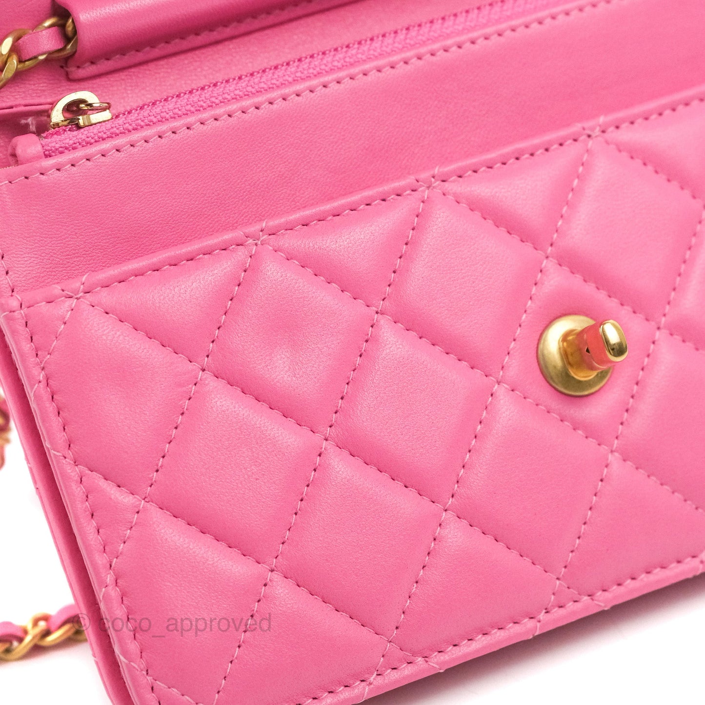 Chanel Quilted Pearl Crush Wallet on Chain WOC Pink Lambskin Aged Gold Hardware