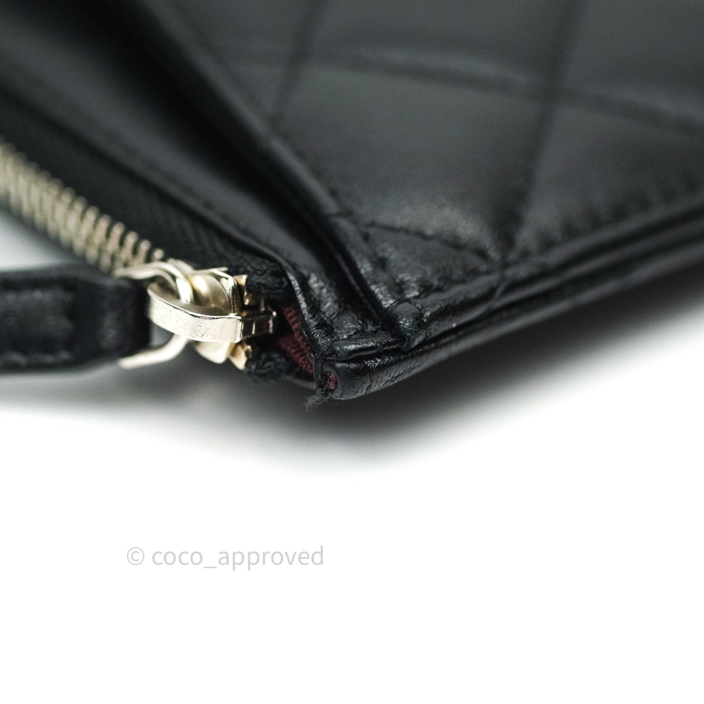 Chanel O Case Phone Case Pouch Card Holder Black Lambskin Silver Hardware