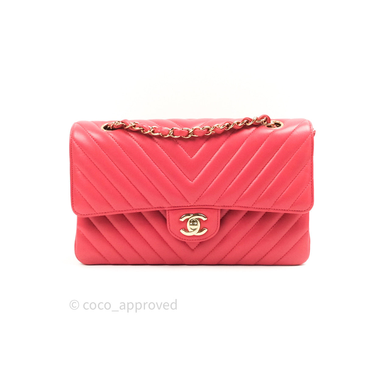 Chanel Chevron M/L Medium Double Flap Bag Dark Pink Lambskin Gold Hardware