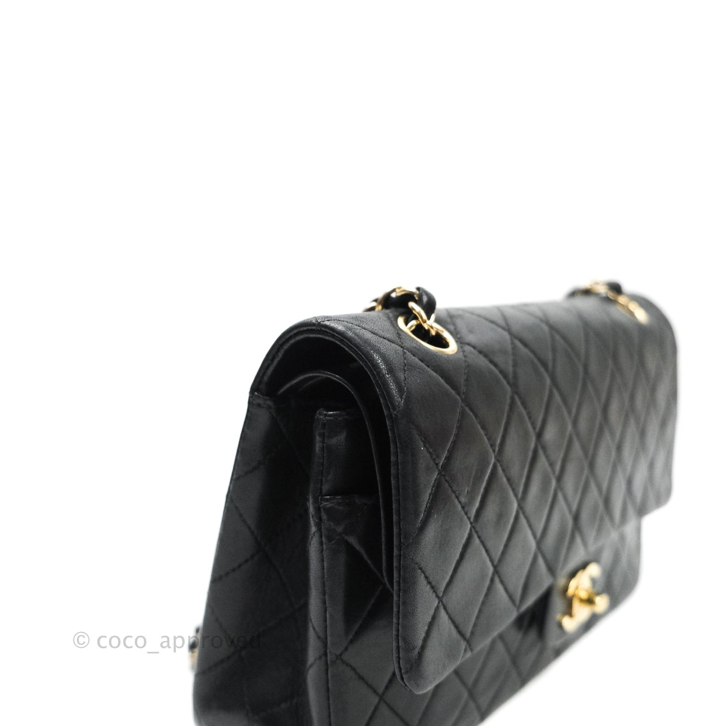 Chanel Vintage M/L Lambskin Medium Double Flap Bag Black