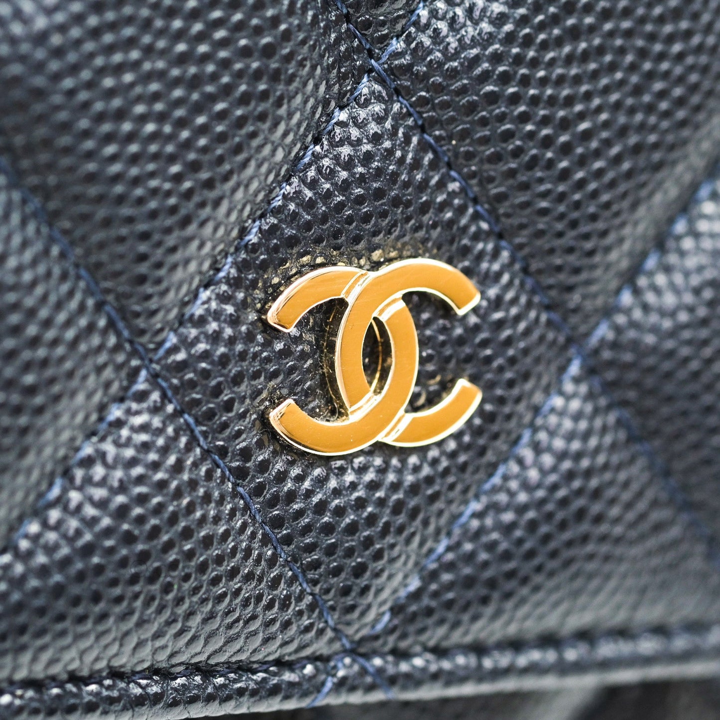 Chanel Quilted Wallet on Chain WOC Navy Caviar Gold Hardware