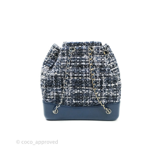 Chanel Gabrielle Small Backpack Navy Tweed Aged Calfskin