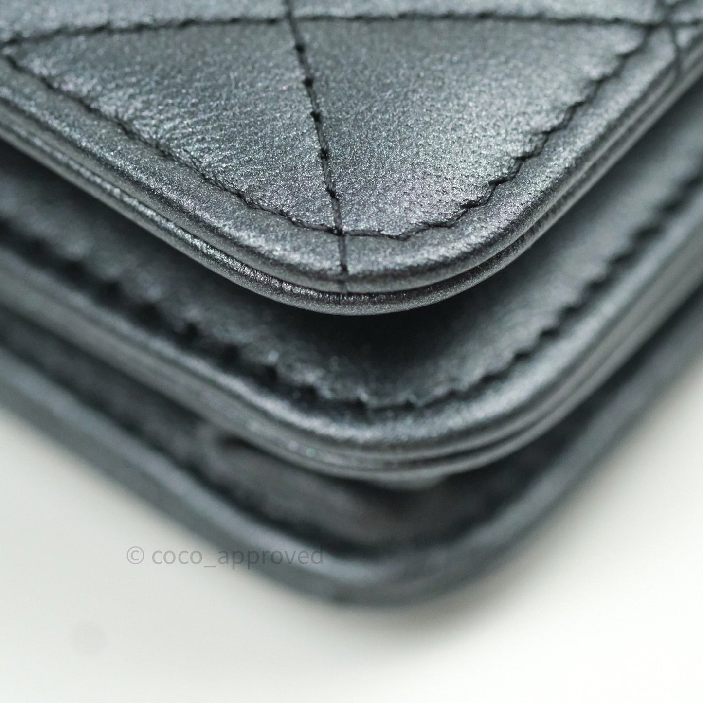 Chanel Quilted Black Iridescent Lambskin Pearl Wallet On Chain WOC