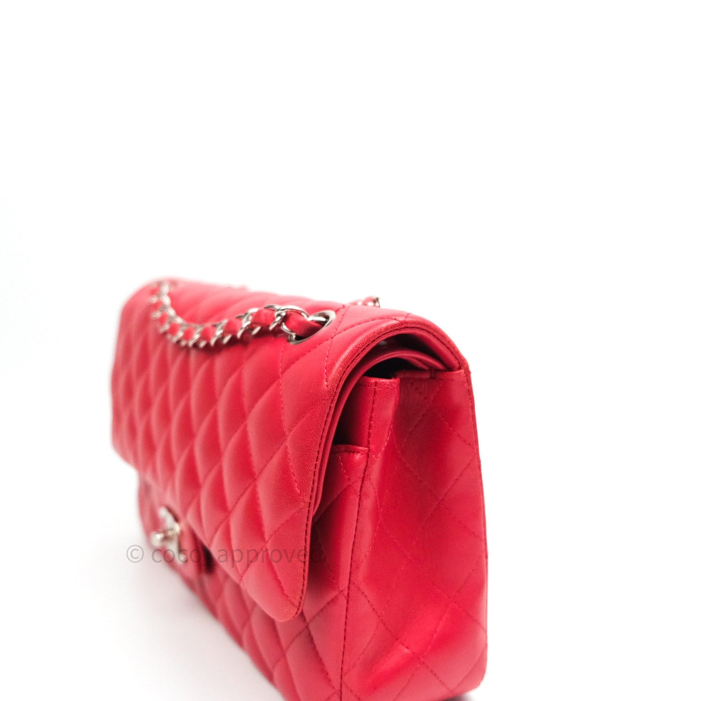Chanel Classic M/L Medium Double Flap Bag Red Lambskin Silver Hardware