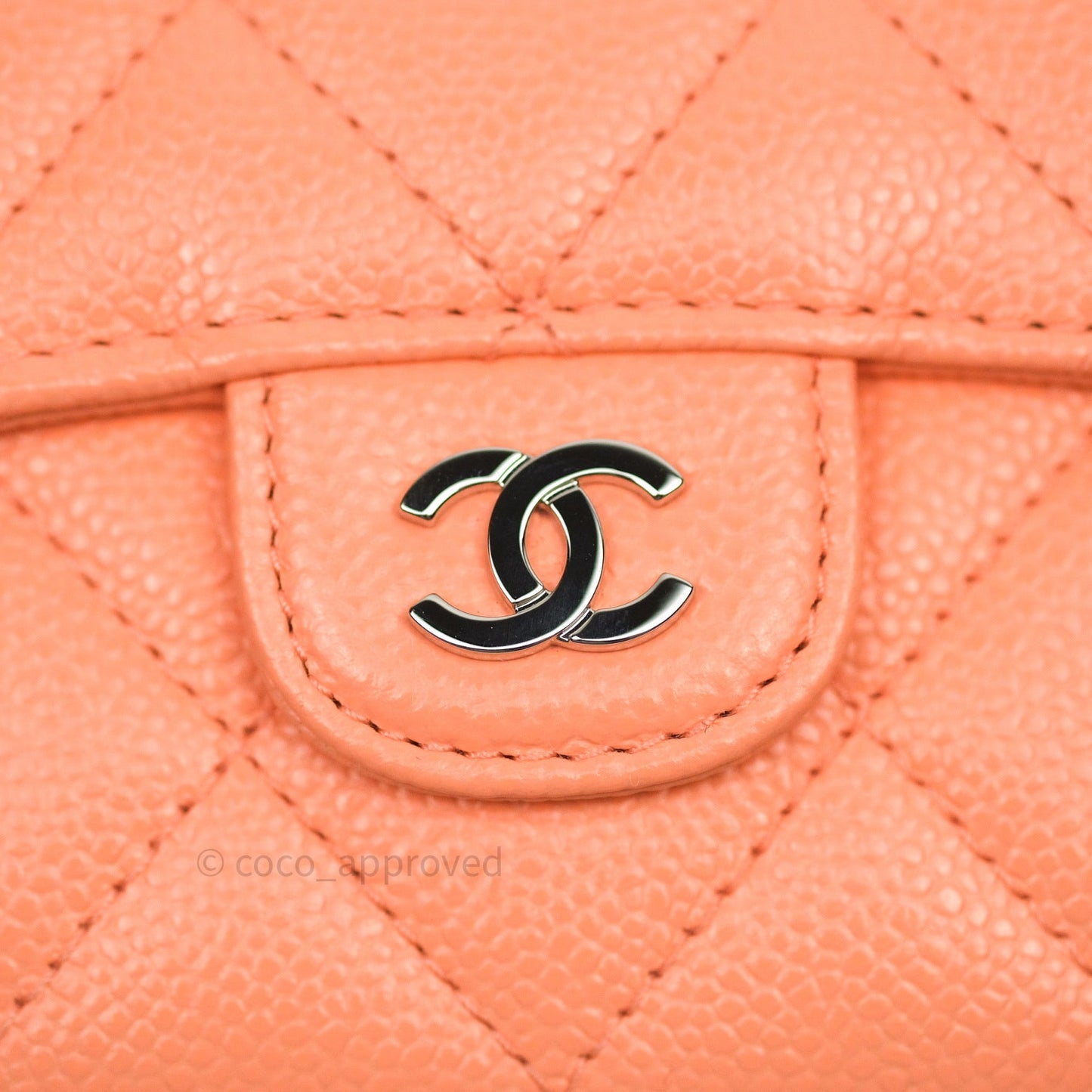 Chanel Mini Wallet With Chain Salmon Pink Caviar Silver Hardware