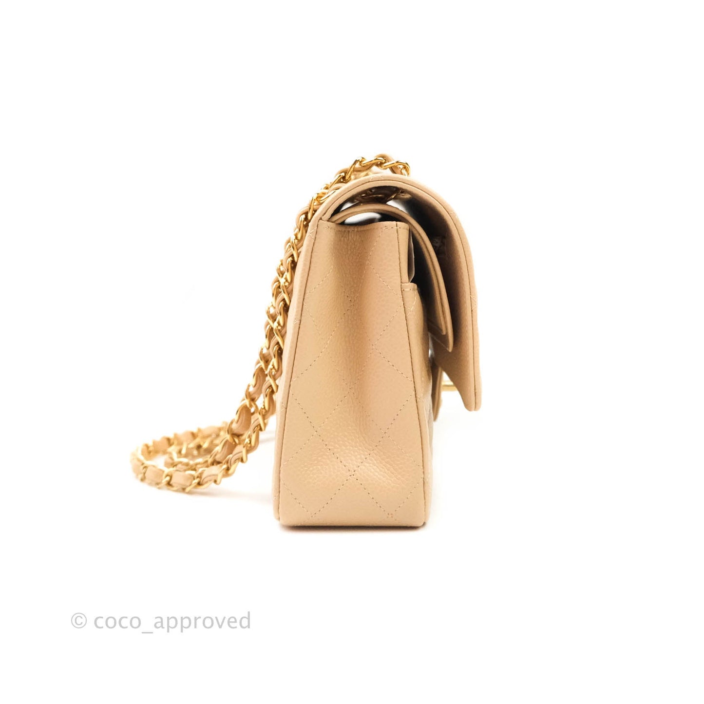 Chanel Classic M/L Medium Double Flap Bag Beige Caviar Gold Hardware