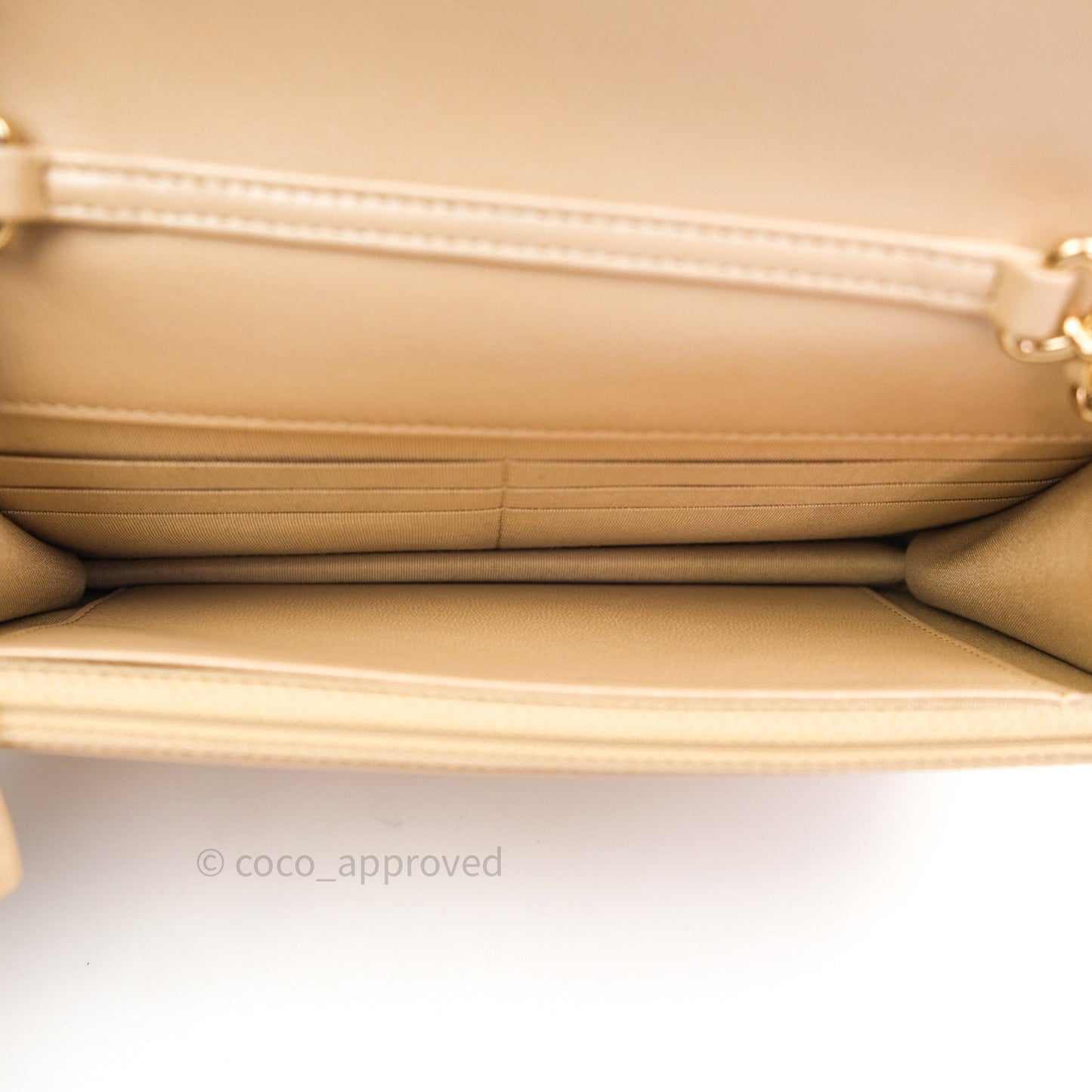 Chanel Quilted Beige Iridescent Lambskin Pearl Wallet On Chain WOC