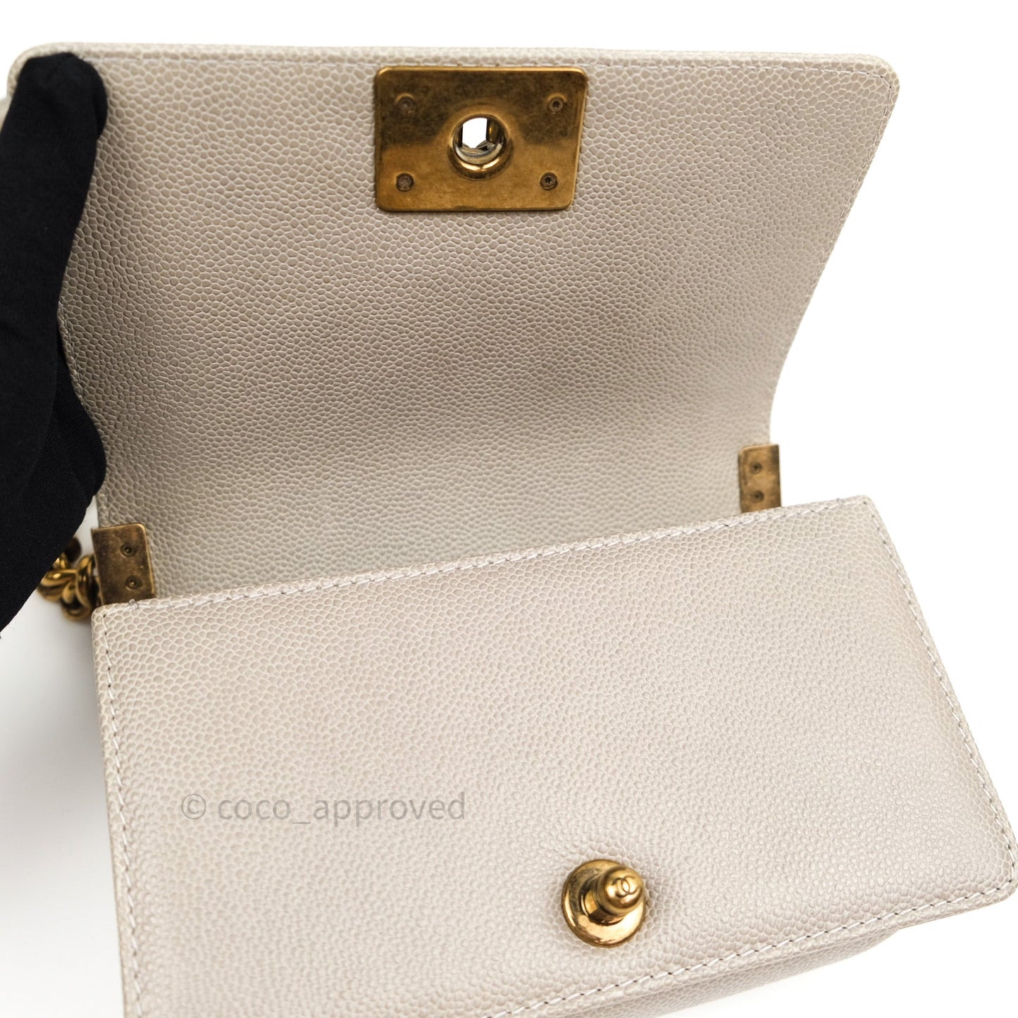 Chanel Small Boy Quilted Grey Caviar Antique Gold Hardware 14B