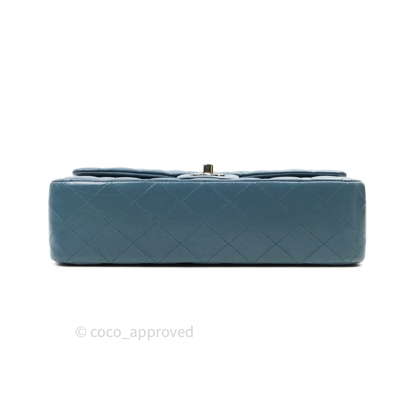 Chanel Classic M/L Lambskin Medium Double Flap Teal Blue Silver Hardware