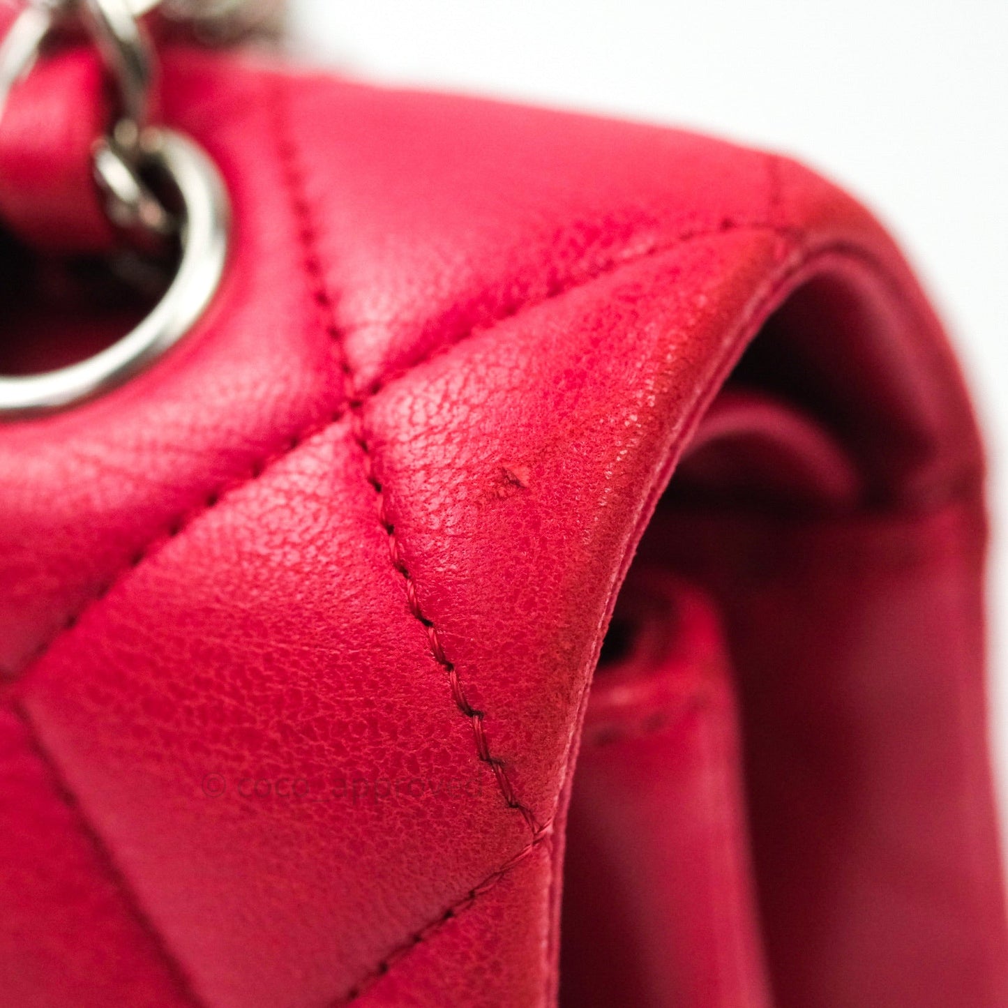 Chanel Classic M/L Lambskin Medium Double Flap Red Pink Silver Hardware