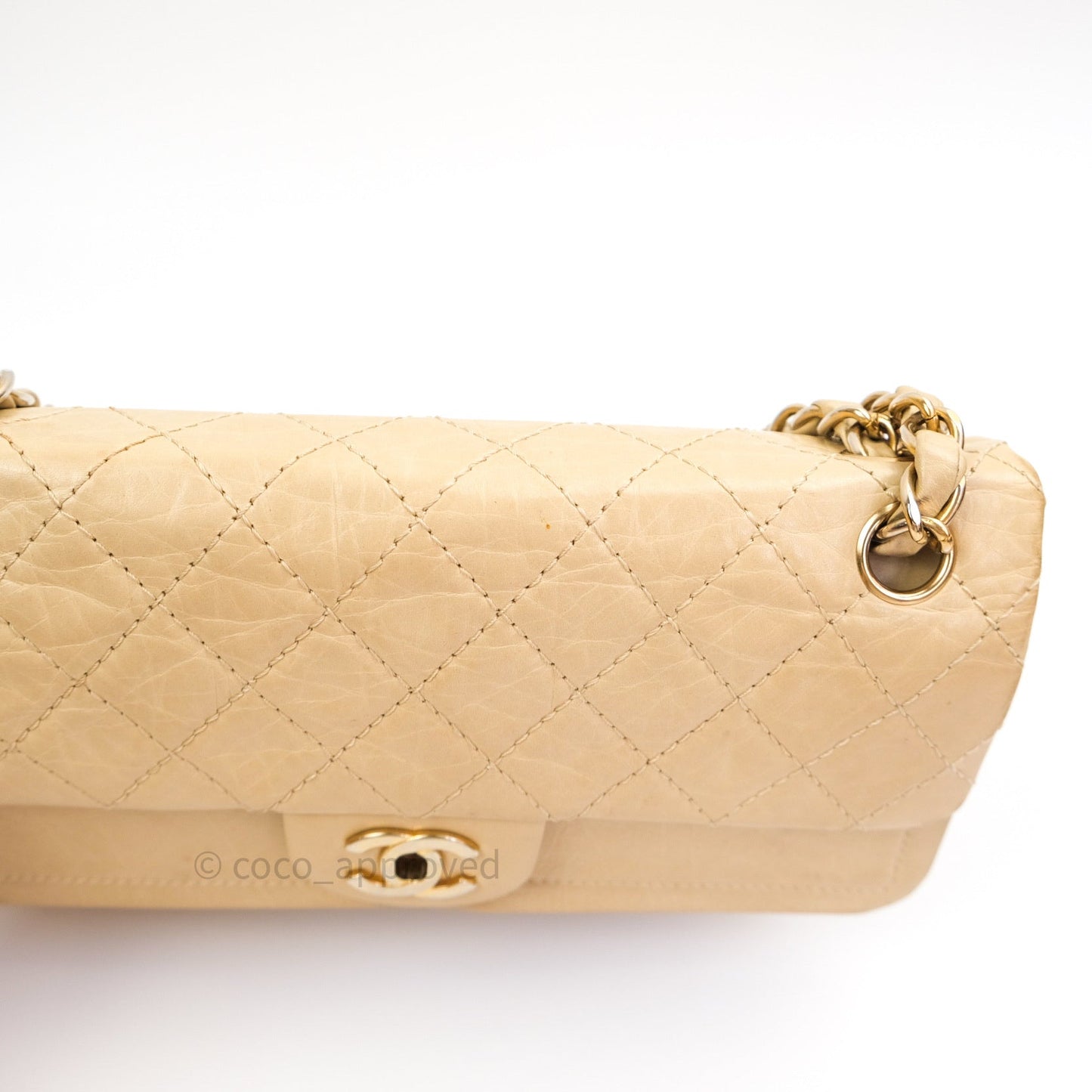 Chanel Vintage Medium Light Beige Calfskin Gold Hardware