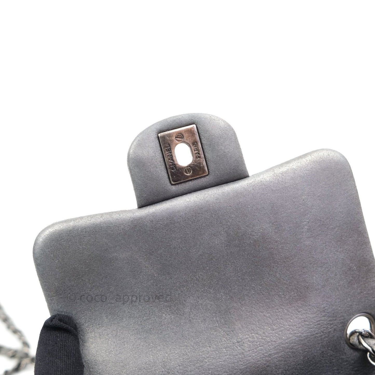 Chanel Mini Square Charcoal Grey Goatskin Ruthenium Hardware