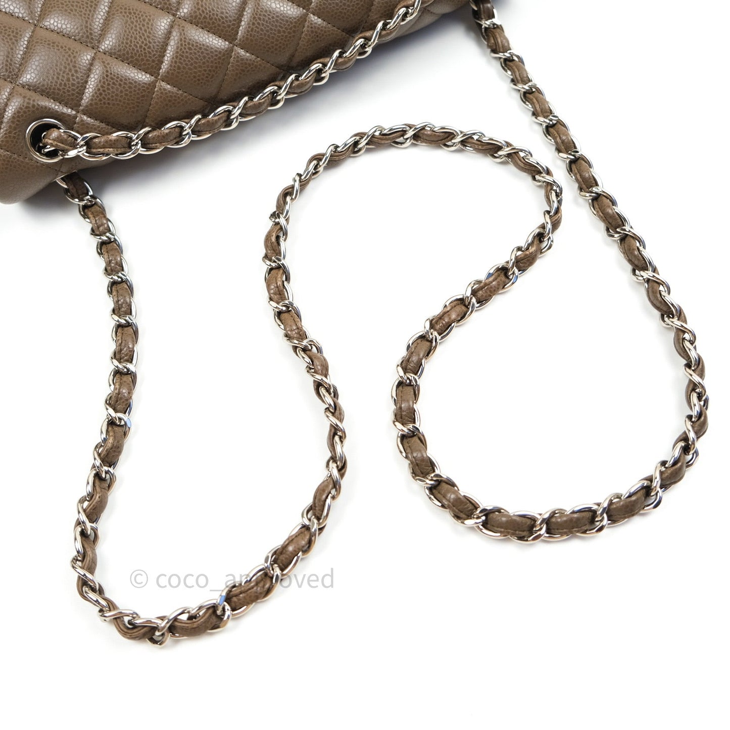 Chanel Classic Double Flap Quilted Jumbo Double Flap Khaki Caviar Silver Hardware
