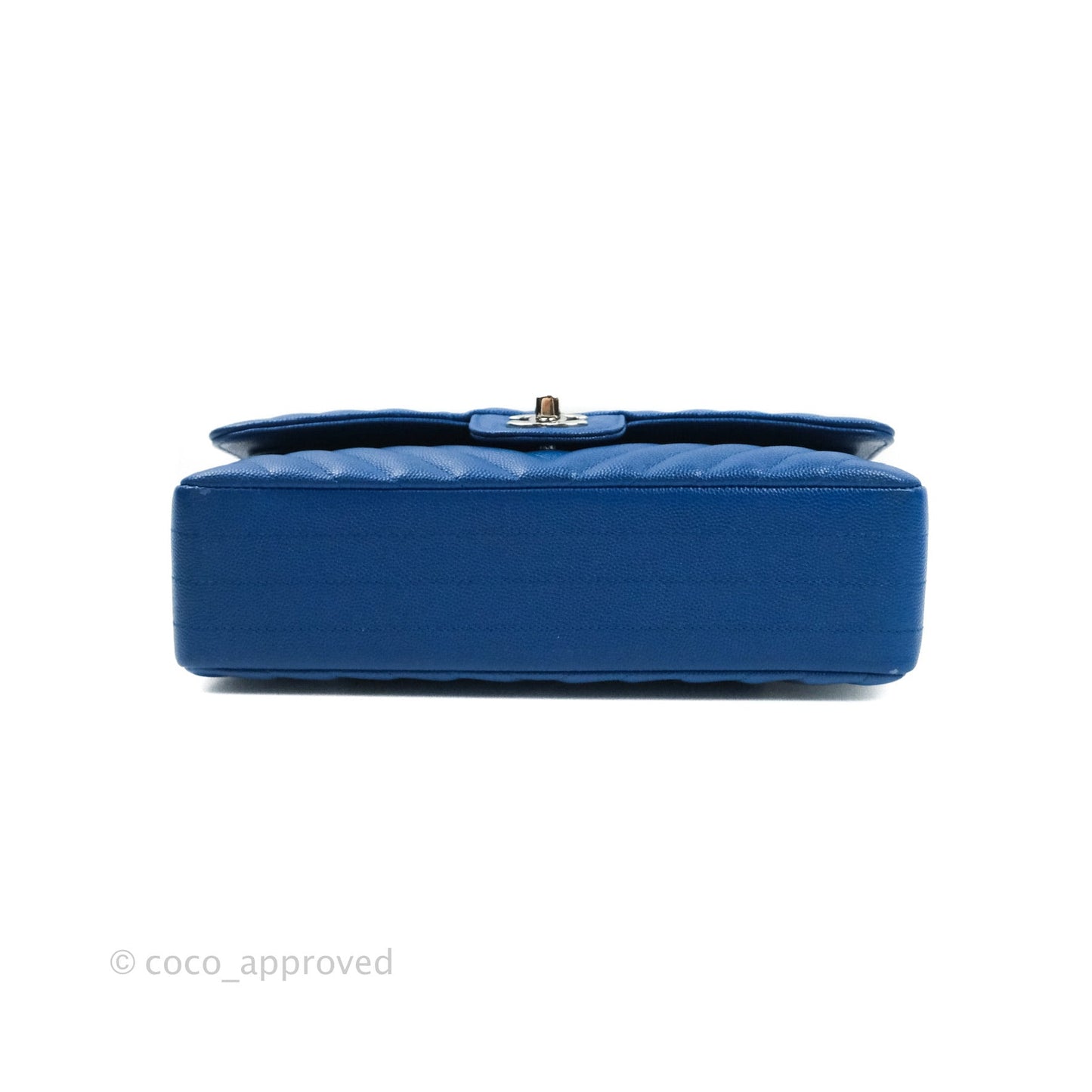 Chanel Classic Chevron M/L Medium Double Flap Blue Caviar Silver Hardware