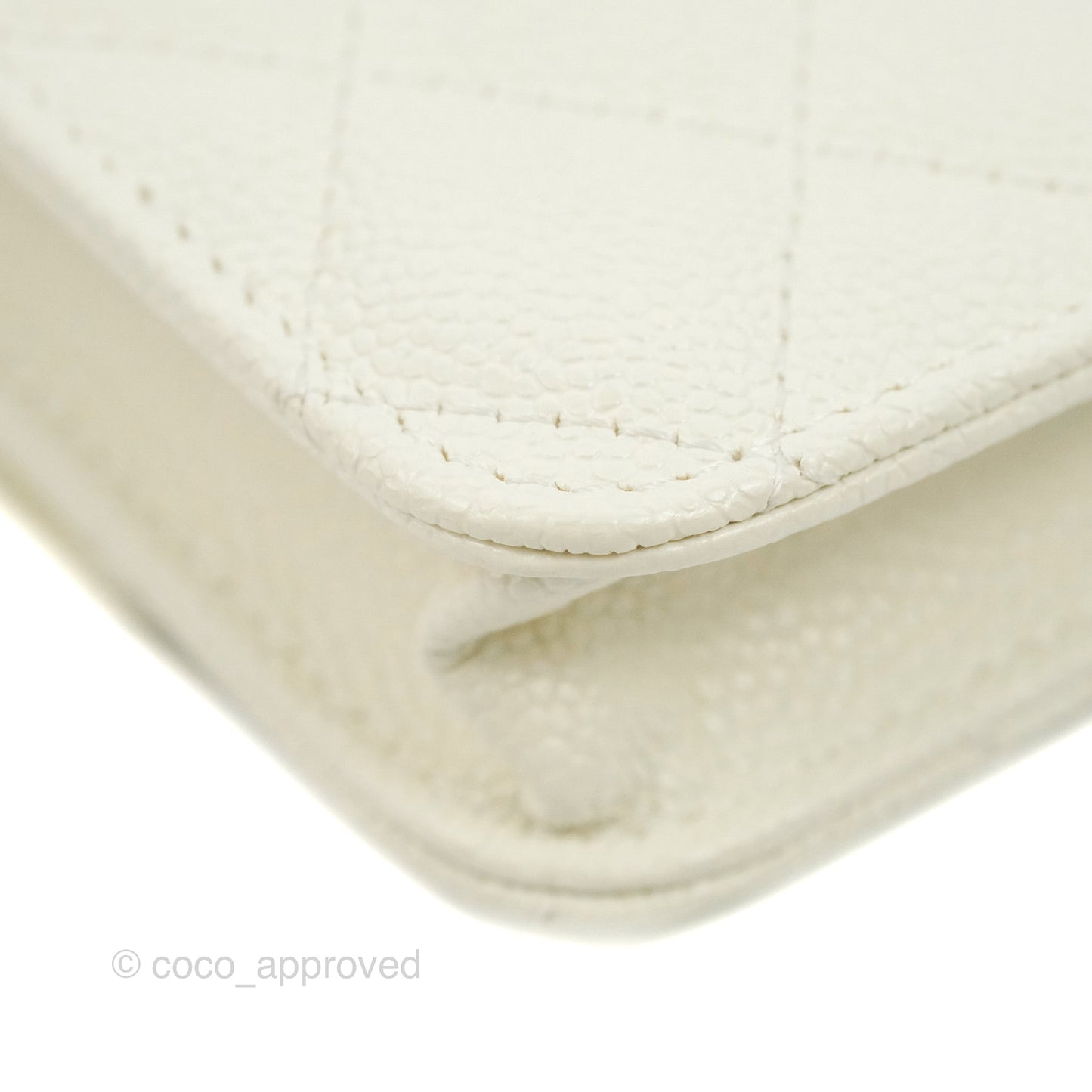 Chanel Mini Clutch With Chain White Caviar Aged Gold Hardware