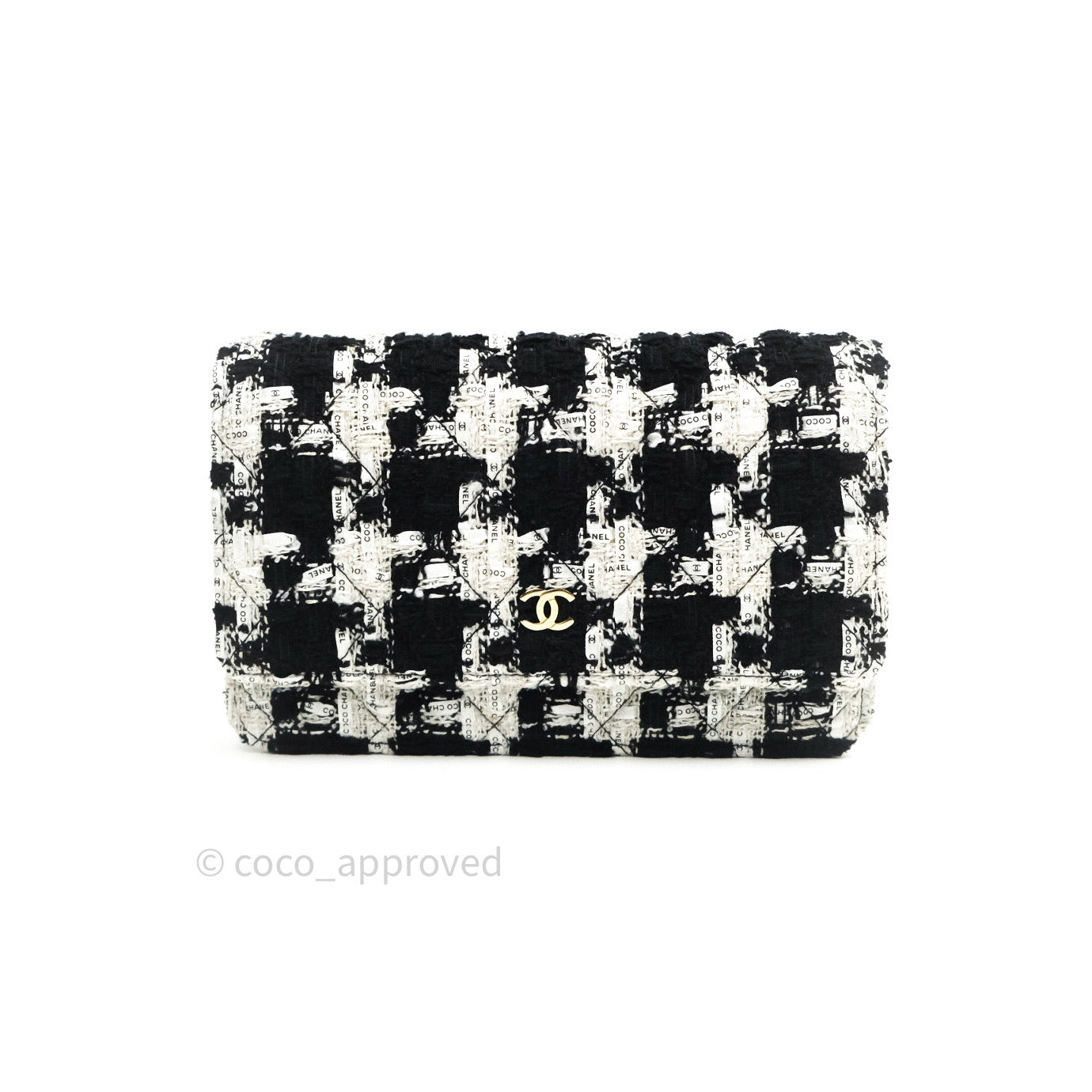 Chanel Quilted Wallet on Chain WOC Tweed Houndstooth Gold Hardware