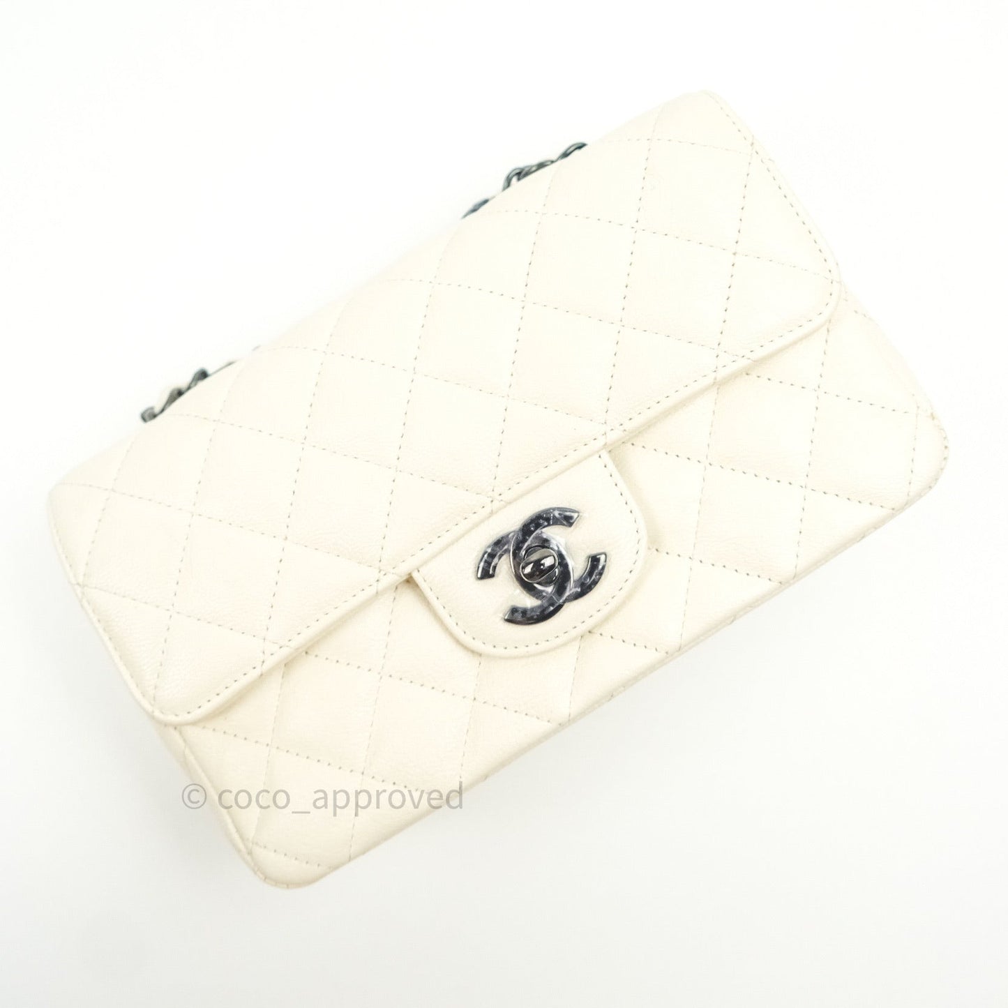 Chanel Quilted Mini Rectangular Flap Ivory Grained Calfskin Black Hardware