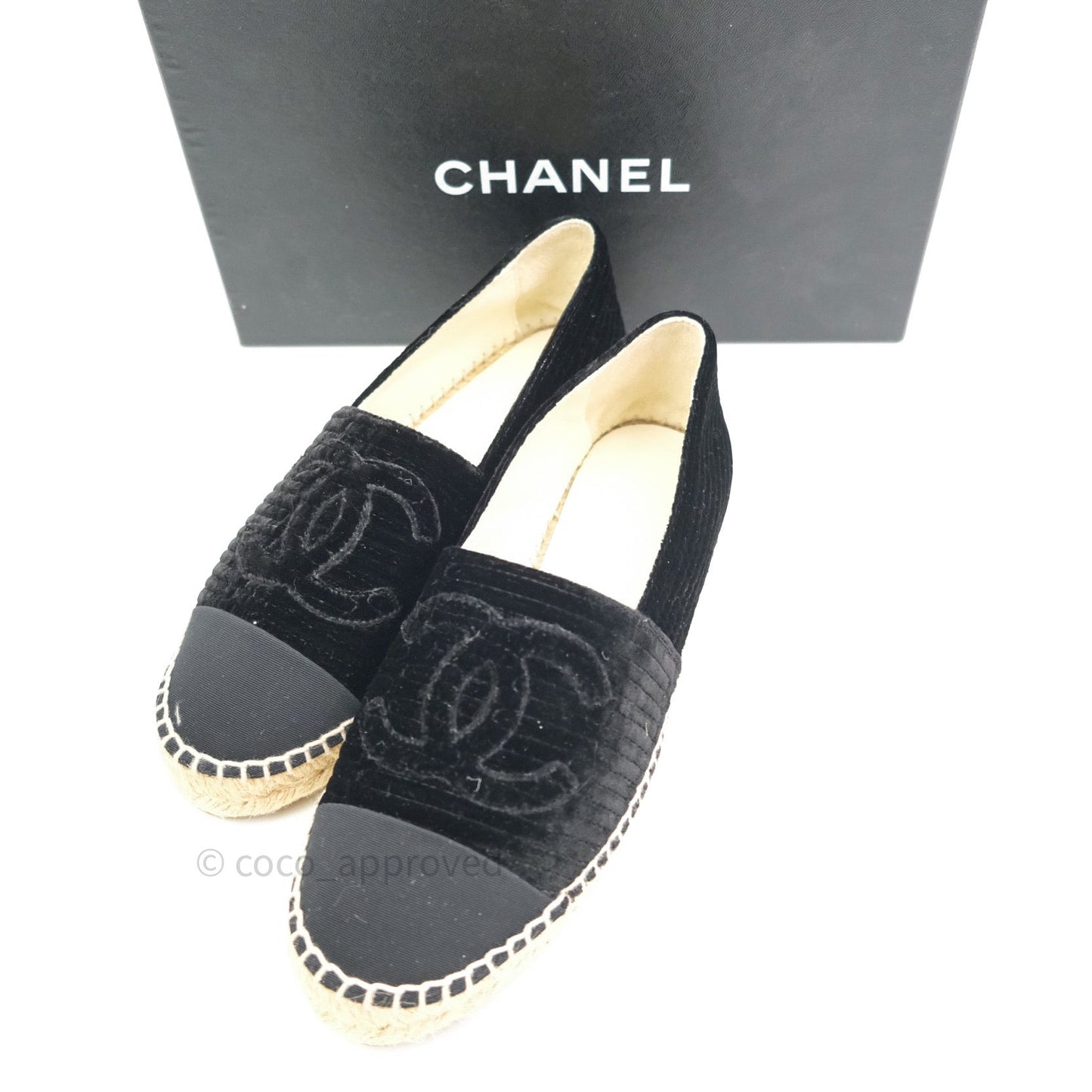 Chanel Espadrille Black Velvet Size 38