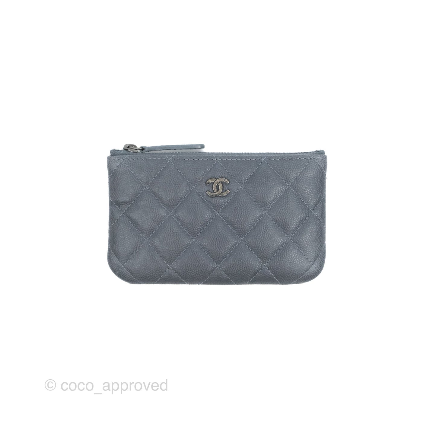 Chanel Quilted Mini O Case Dark Grey Blue Caviar Ruthenium Hardware