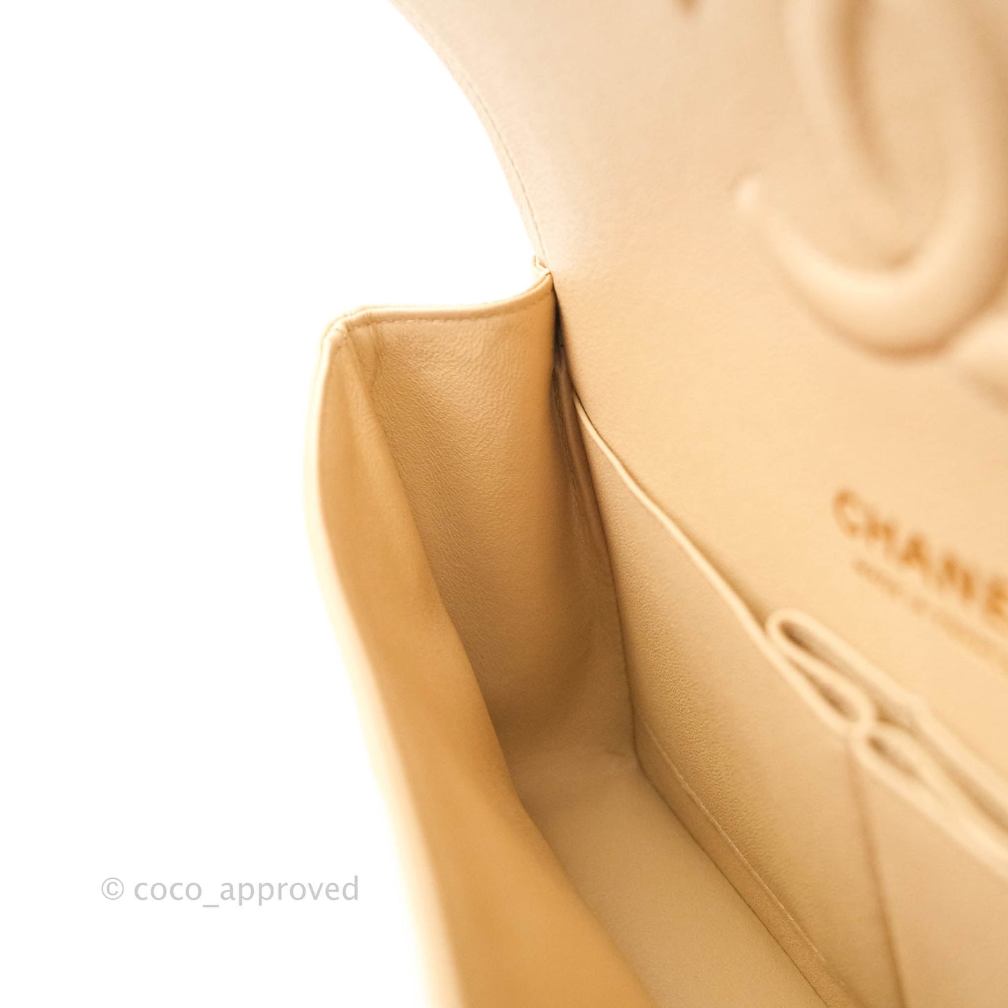 Chanel Classic M/L Medium Double Flap Bag Beige Caviar Gold Hardware