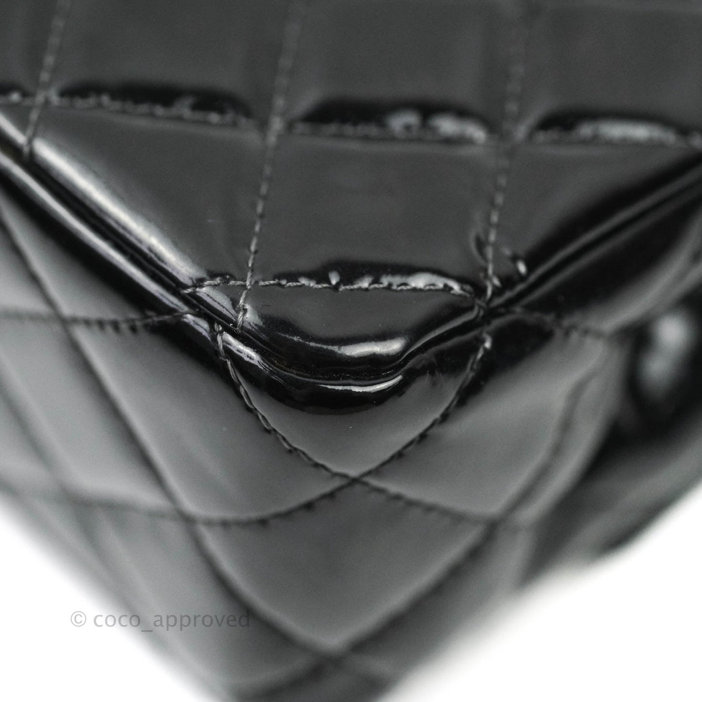 Chanel Classic M/L Medium Double Flap Bag Black Patent Silver Hardware
