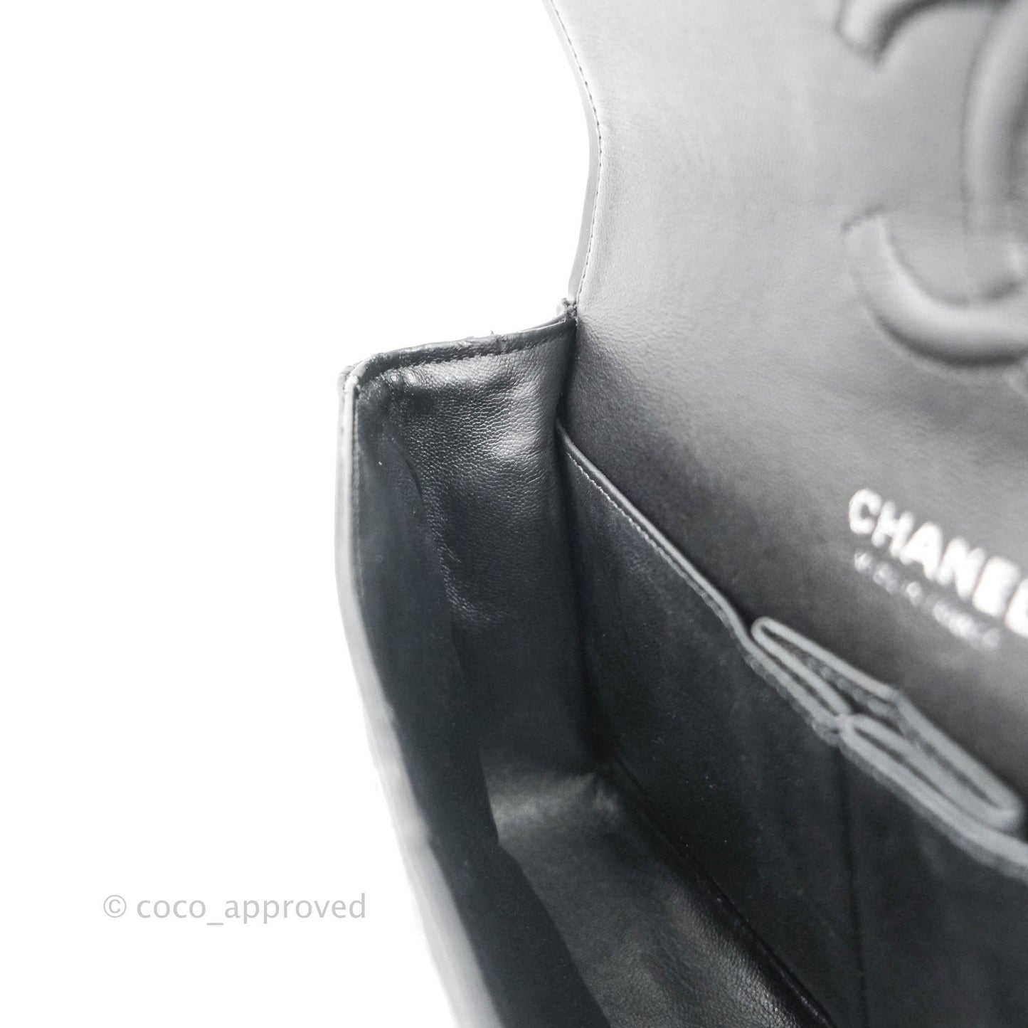 Chanel Classic M/L Medium Double Flap Bag Black Patent Silver Hardware