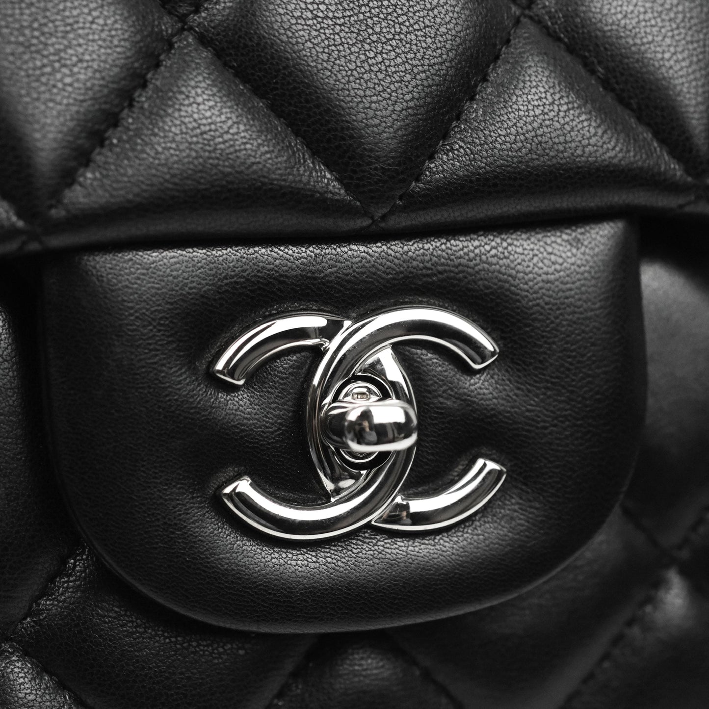 Chanel Quilted Single Flap Maxi Flap Black Lambskin Silver Hardware