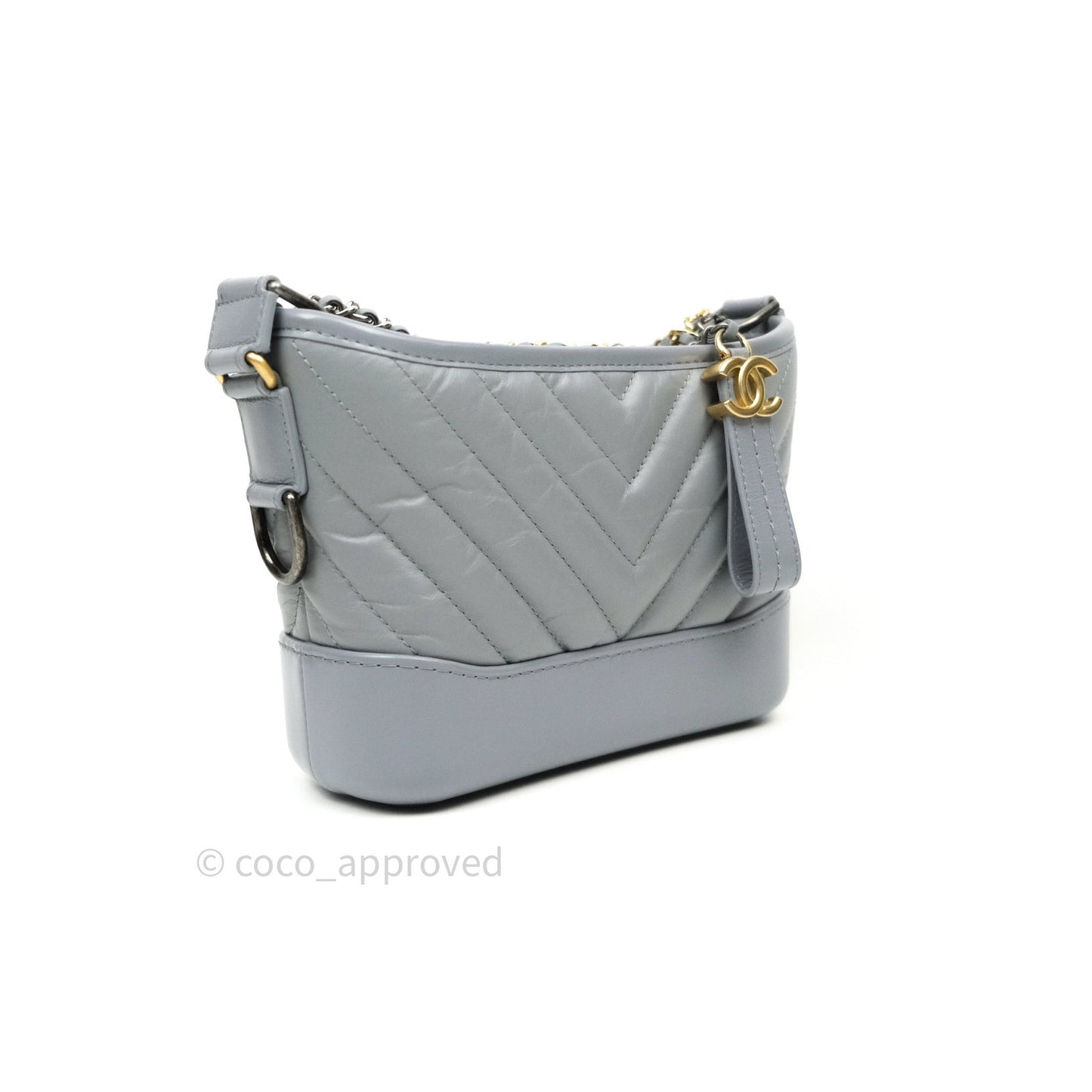 Chanel Calfskin Chevron Small Gabrielle Hobo Grey Mixed Hardware