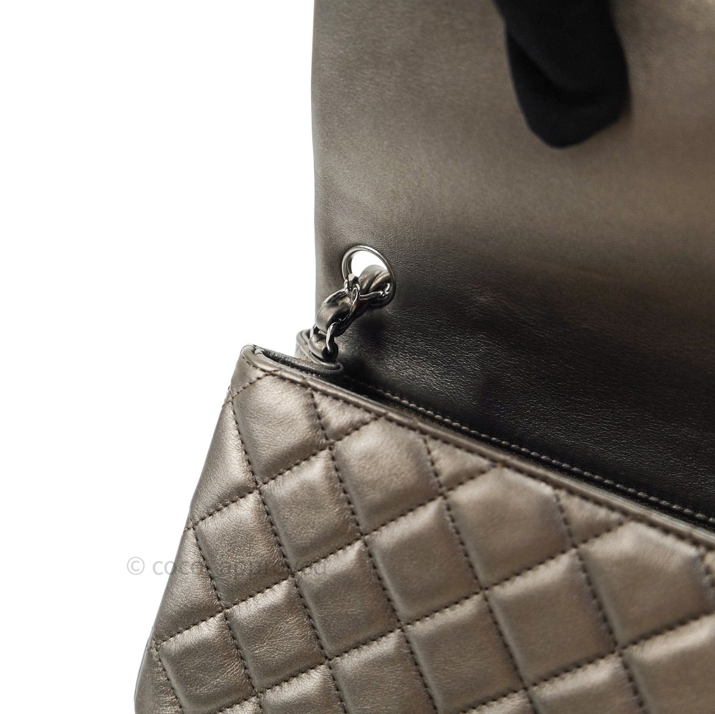 Chanel Mini Square Metallic Dark Grey Lambskin Dark Silver Hardware