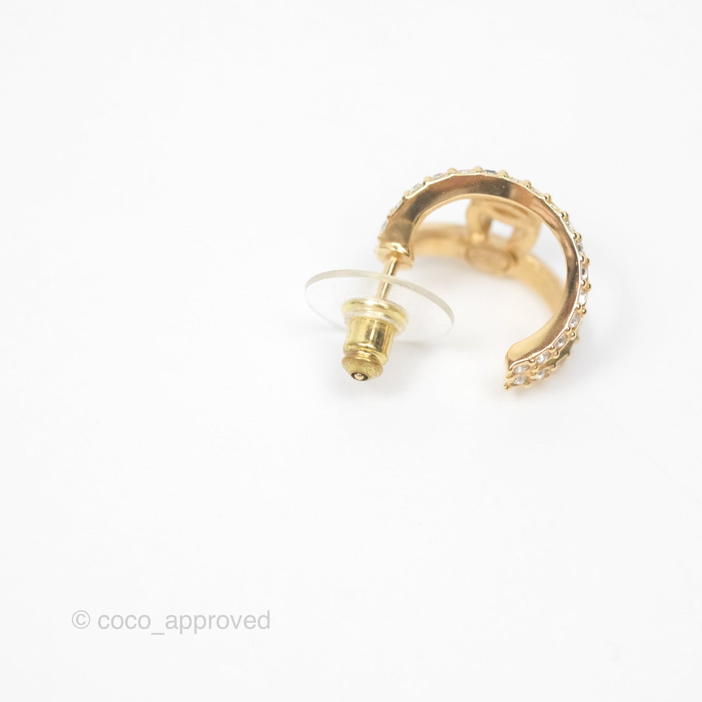 Chanel CC Hoop Crystal Earrings Gold Tone 22A