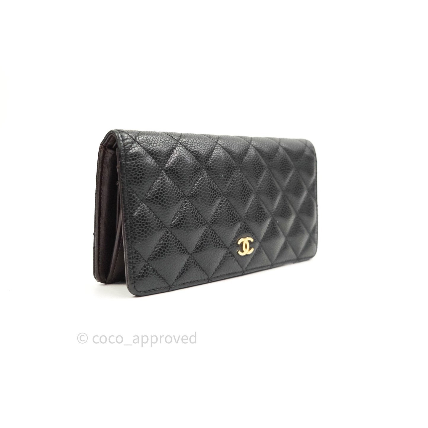 Chanel Quilted Yen Wallet Black Caviar Gold Hardware