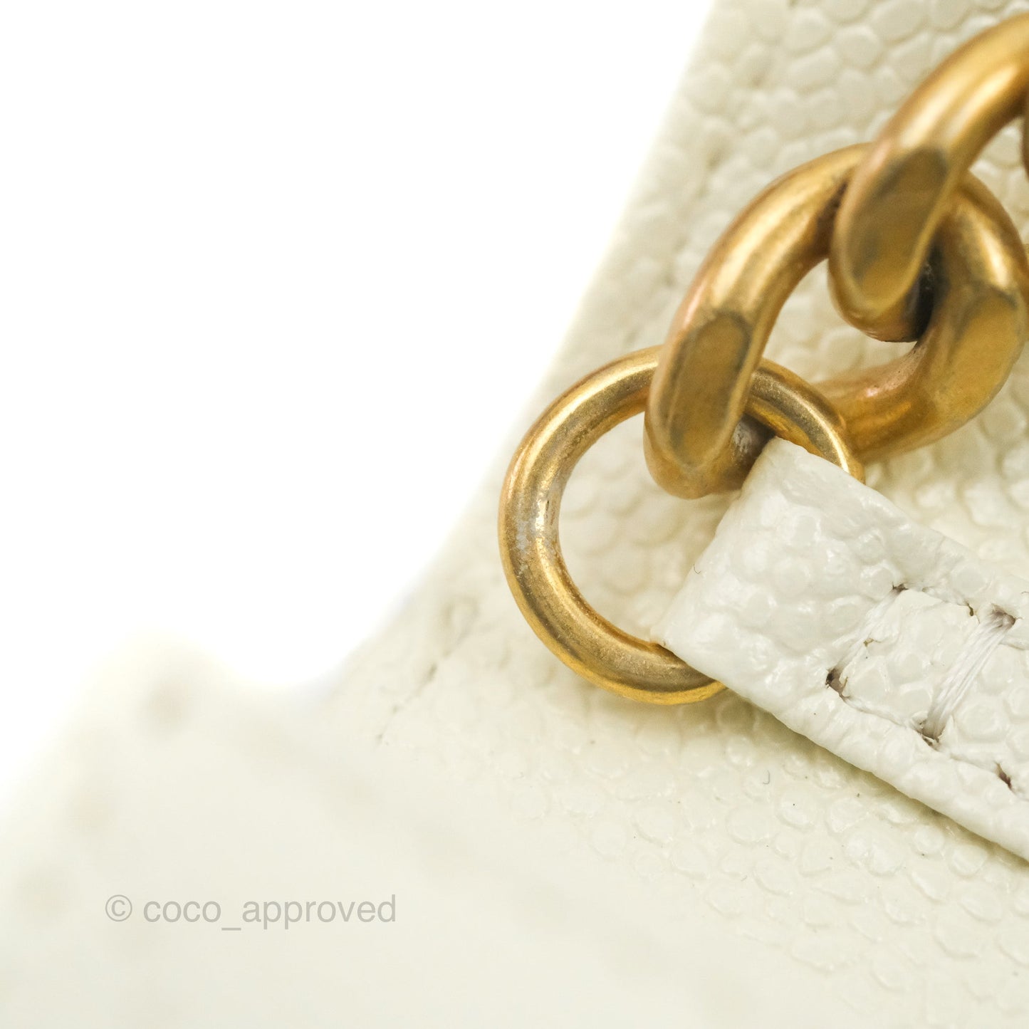 Chanel Mini Clutch With Chain White Caviar Aged Gold Hardware