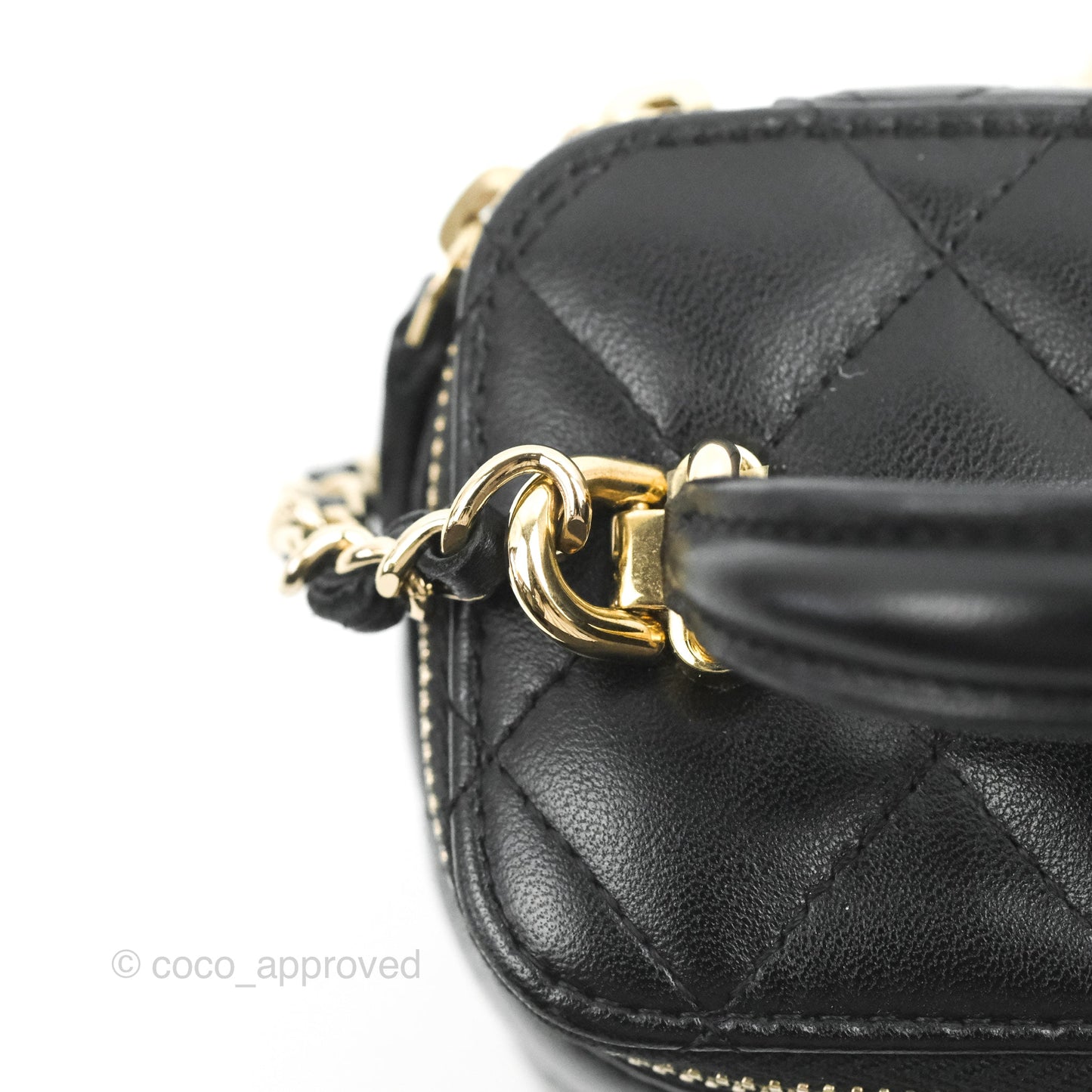 Chanel Mini Top Handle Vanity With Chain Black Lambskin Gold Hardware