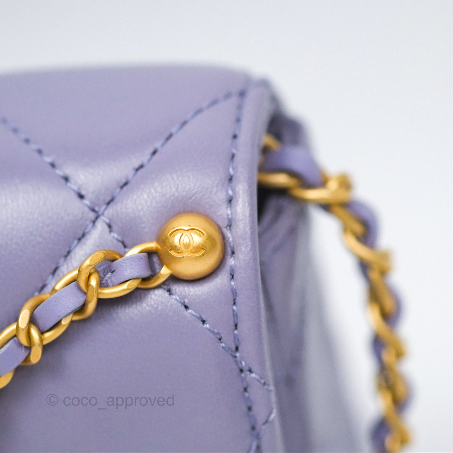 Chanel Crystal Pearl Chain Mini Flap Bag Purple Lambskin Aged Gold Hardware