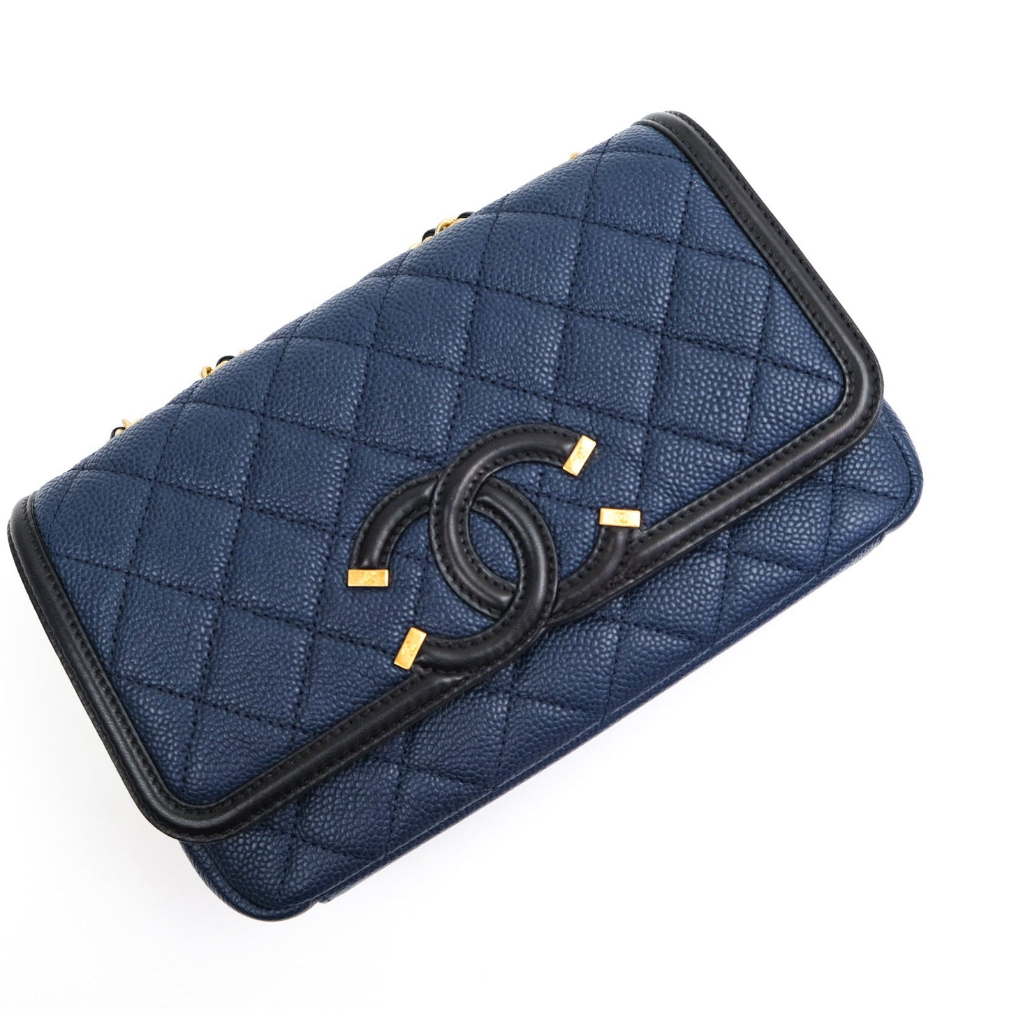 Chanel Caviar Quilted Small CC Filigree Flap Navy Black
