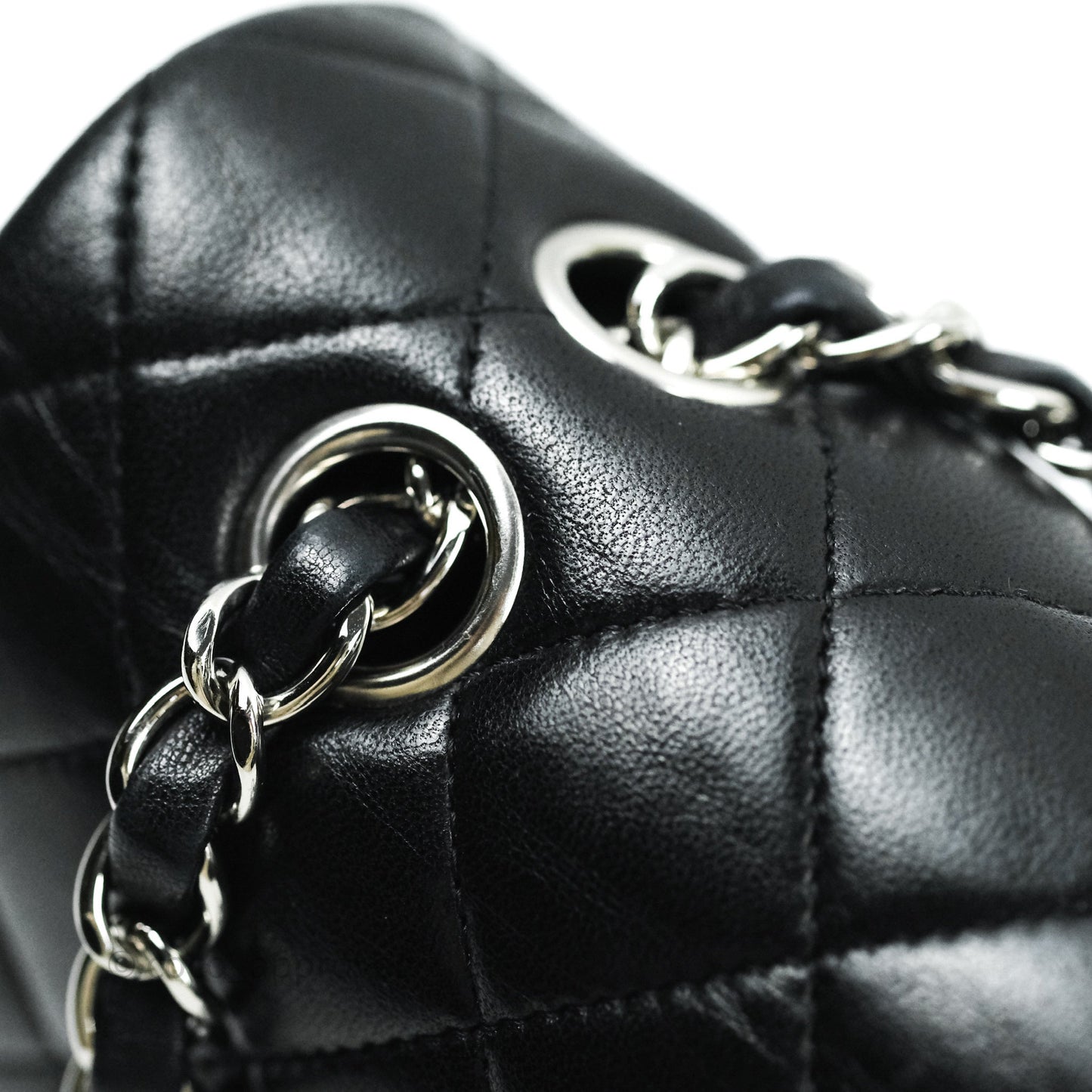 Chanel Classic M/L Medium Double Flap Black Lambskin Silver Hardware