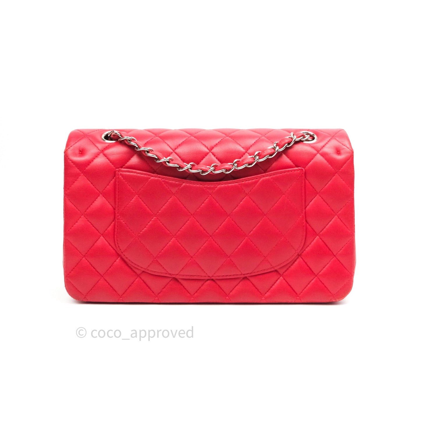 Chanel Classic M/L Medium Double Flap Bag Red Lambskin Silver Hardware