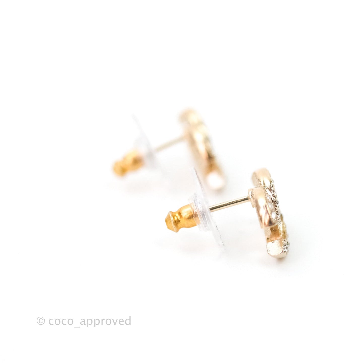 Chanel CC Earrings Gold Tone Crystal
