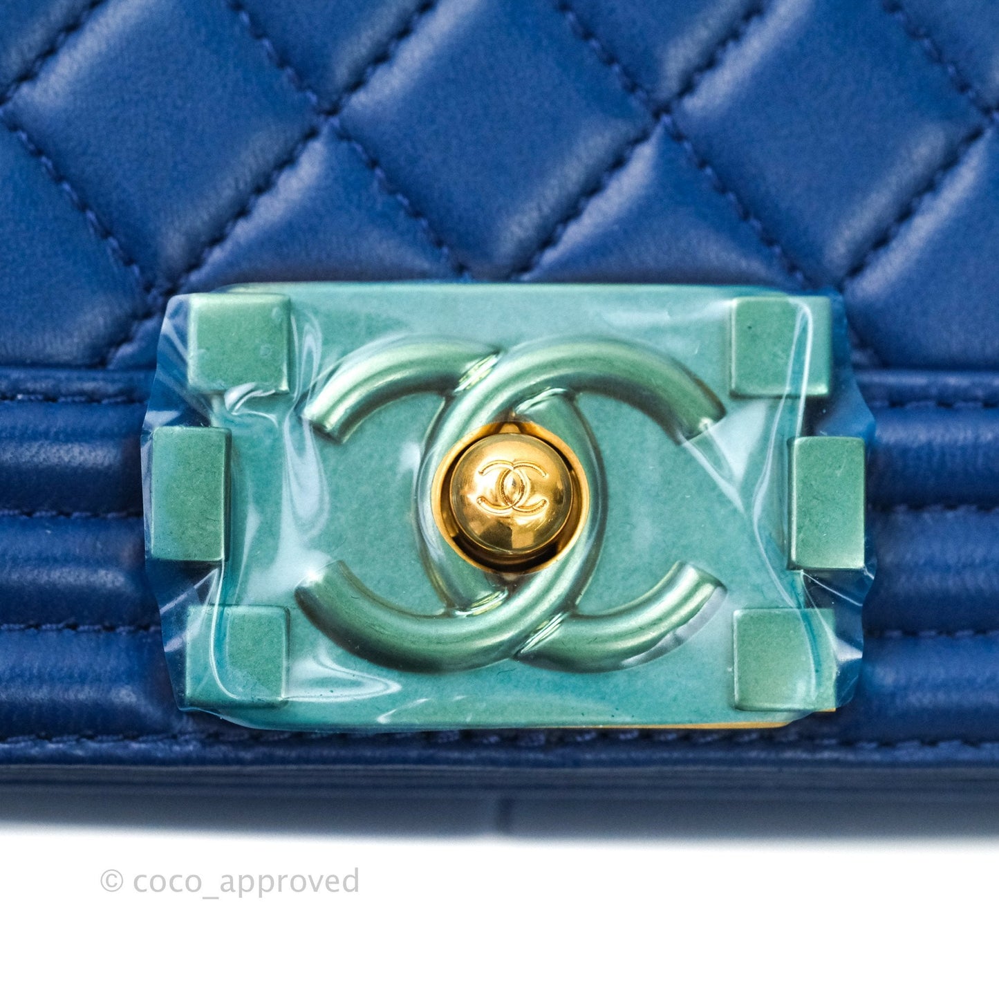 Chanel Boy New Medium Quilted Blue Lambskin Aged Gold Hardware
